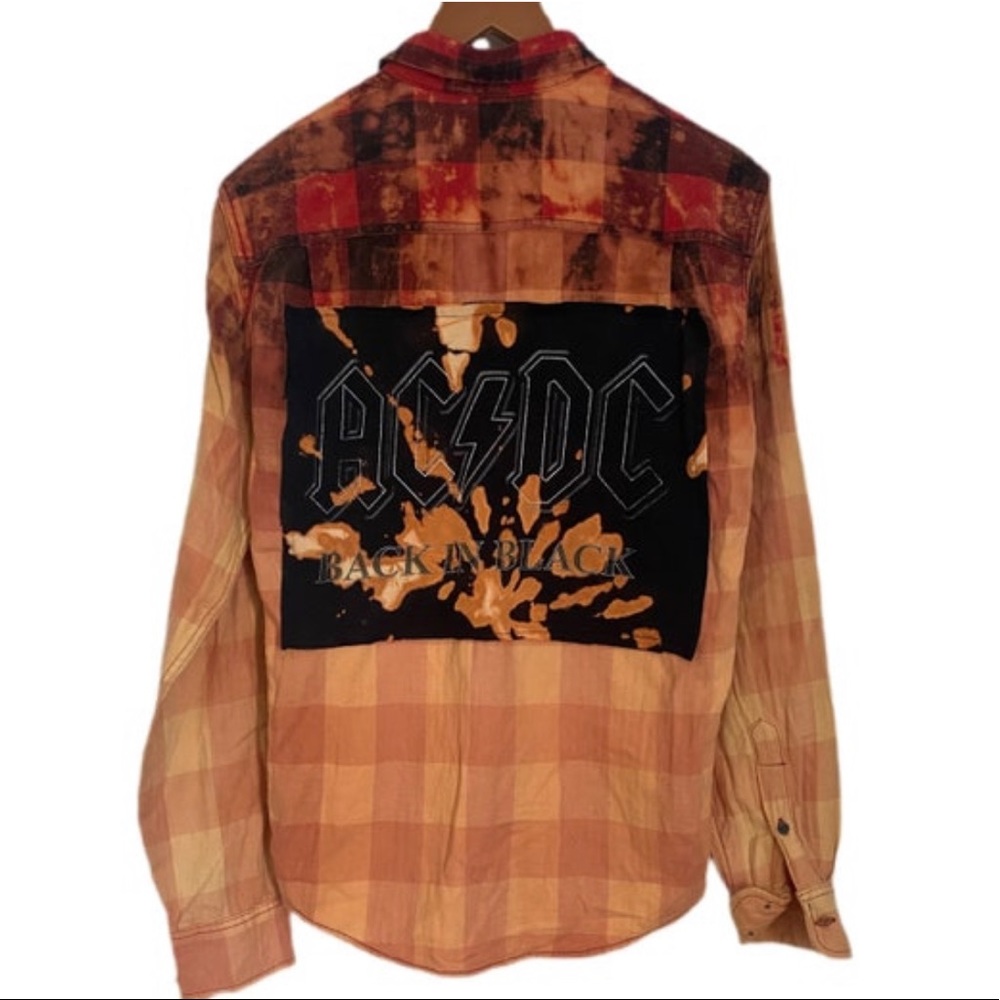 AC/DC  up- cycled Custom Plaid Button Down
